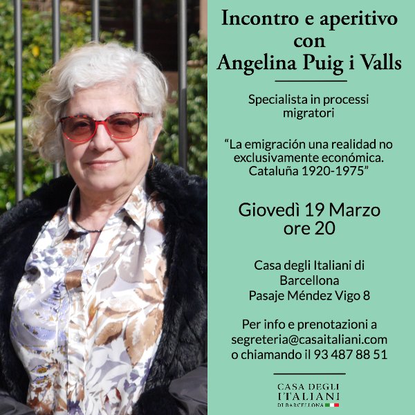 Hora 20:00 - Incontro e aperitivo con Angelina Puig i Valls